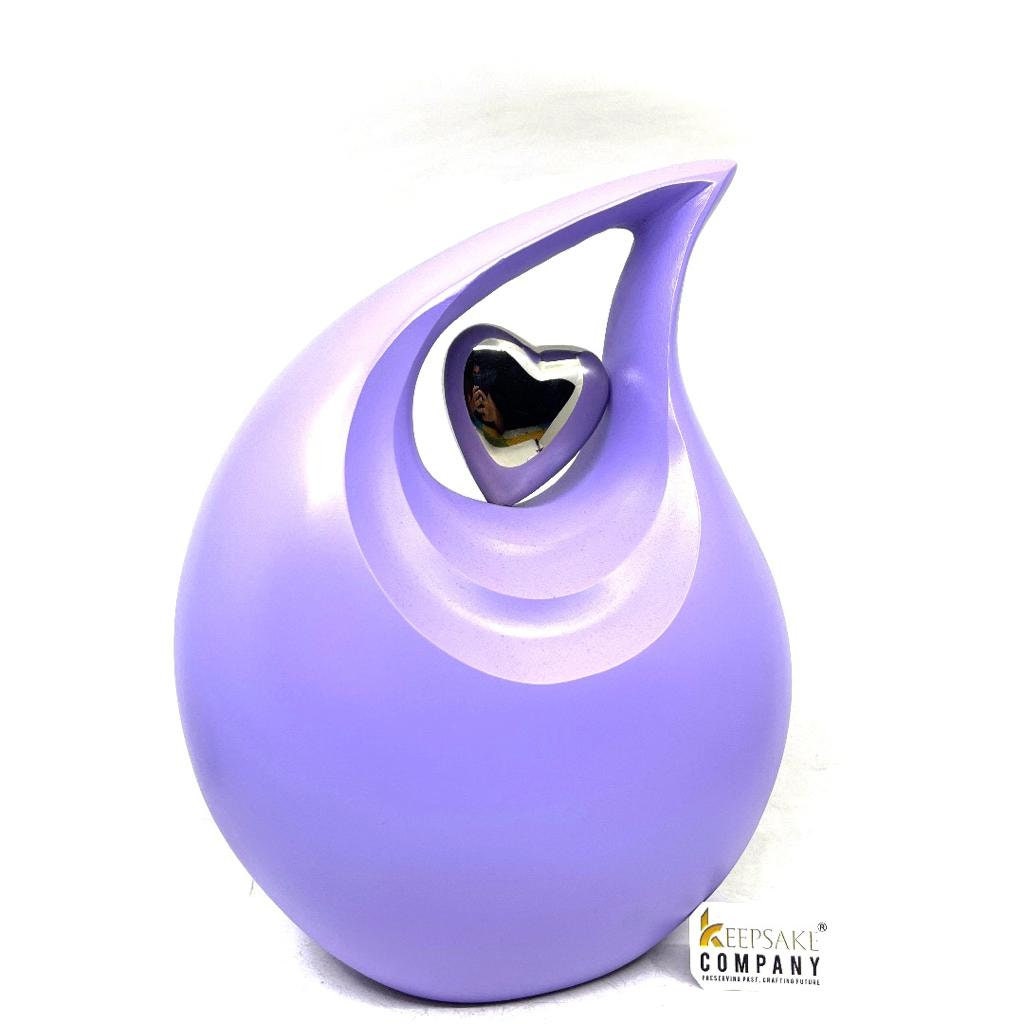 Matt Purple Teardrop Urn with Silver Heart  - Urns for Ashes - urns for human ashes female - Cremation Urns for Adult Ashes  - Urns - Urn