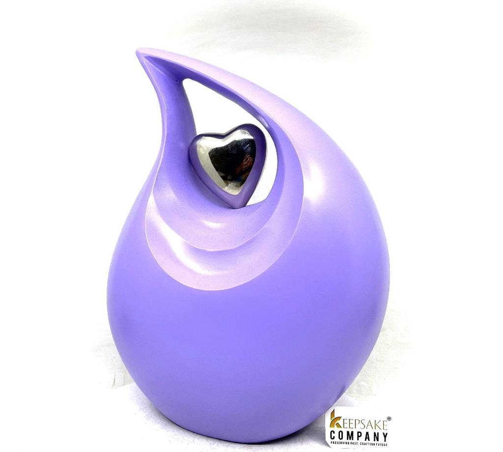 Matt Purple Teardrop Urn with Silver Heart  - Urns for Ashes - urns for human ashes female - Cremation Urns for Adult Ashes  - Urns - Urn