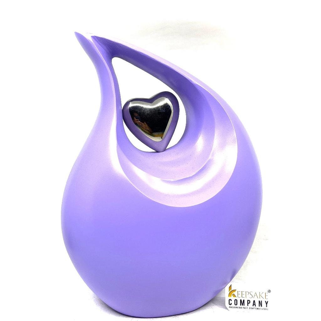 Matt Purple Teardrop Urn with Silver Heart  - Urns for Ashes - urns for human ashes female - Cremation Urns for Adult Ashes  - Urns - Urn