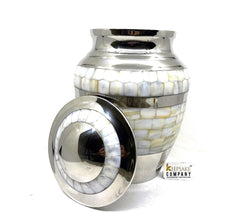 Chrome Silver Mother of Pearl Adult Urn for Human Ashes - Urn - Cremation Urns for Adult Ashes - Urn - Urns for Adult Ashes - Urns for Ashes