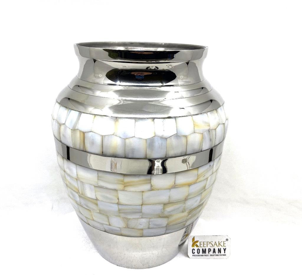 Chrome Silver Mother of Pearl Adult Urn for Human Ashes - Urn - Cremation Urns for Adult Ashes - Urn - Urns for Adult Ashes - Urns for Ashes