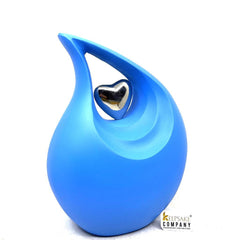 Matt Blue Teardrop Urn with Silver Heart  - Urns for Ashes - urns for human ashes female - Cremation Urns for Adult Ashes  - Urns - Urn