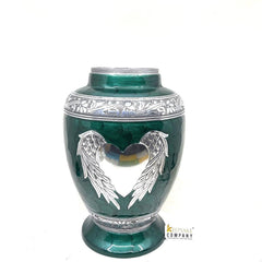 Green Cremation Urn for Ashes - Urns for Human Ashes  with Angel Wings and Heart - Urn - Urn - Funeral Urn - Memorial urn by Keepsake Co