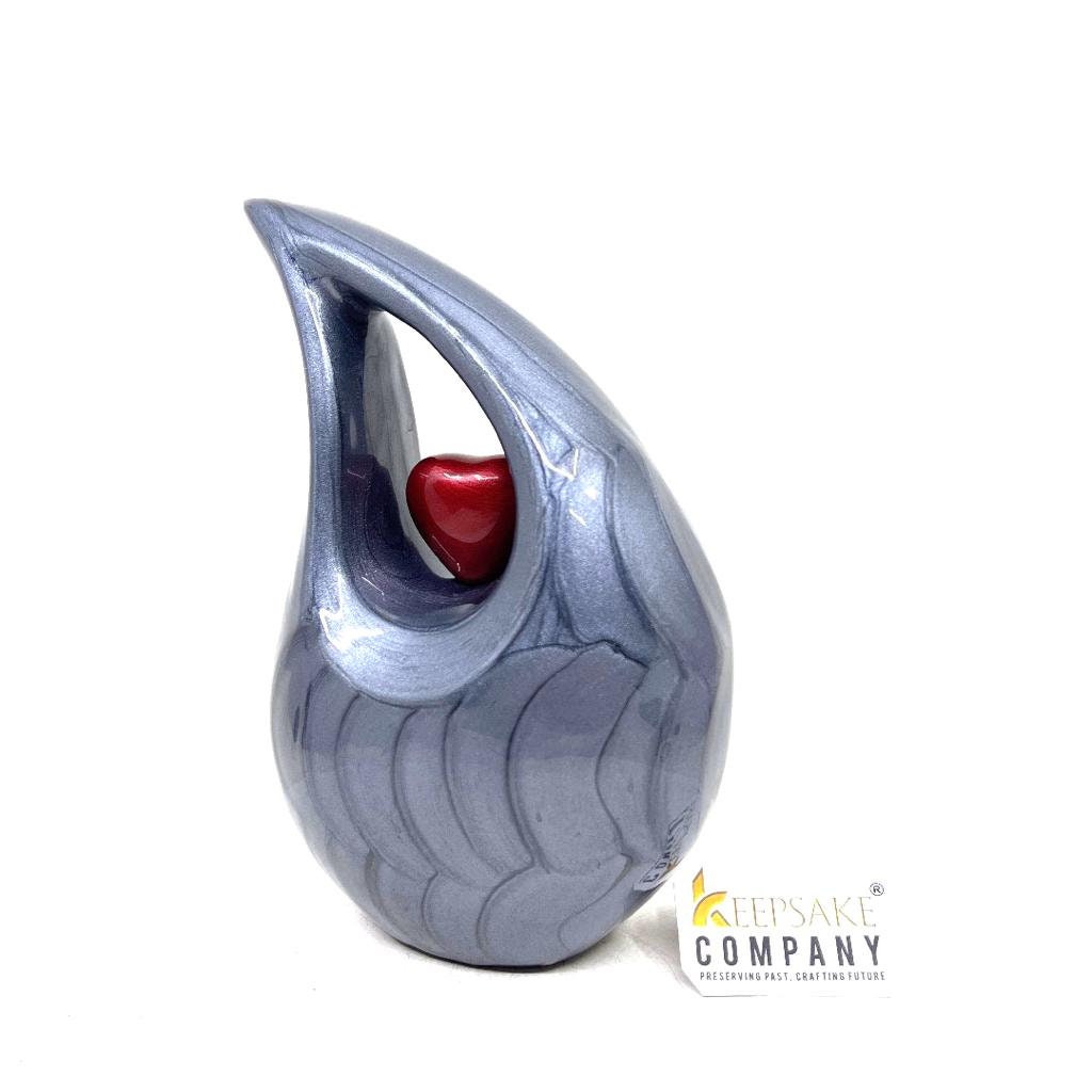 Grey Cremation Urn with Red Heart- Urns for Ashes - Medium Urn - Decorative Urns - Medium Urns for Human Ashes (6 Inches/ 15 centimeters)