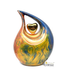 Multicolor Teardrop Adult Cremation Urn with Yellow Neck & Golden Heart urns for ashes - urns for ashes adult - urn for ashes - Keepsak Urn