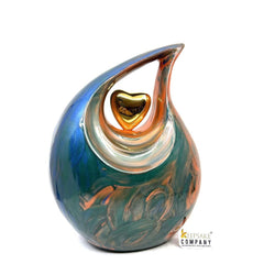 Multicolor Teardrop Adult Cremation Urn with Yellow Neck & Golden Heart urns for ashes - urns for ashes adult - urn for ashes - Keepsak Urn