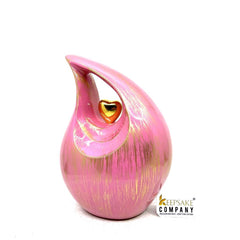 Pink Golden Teardrop Cremation urn with Golden Heart - Urn- Urns for Ashes - Medim Urn / Ash Urn - Personalized Urn   (7 Inches  Height)