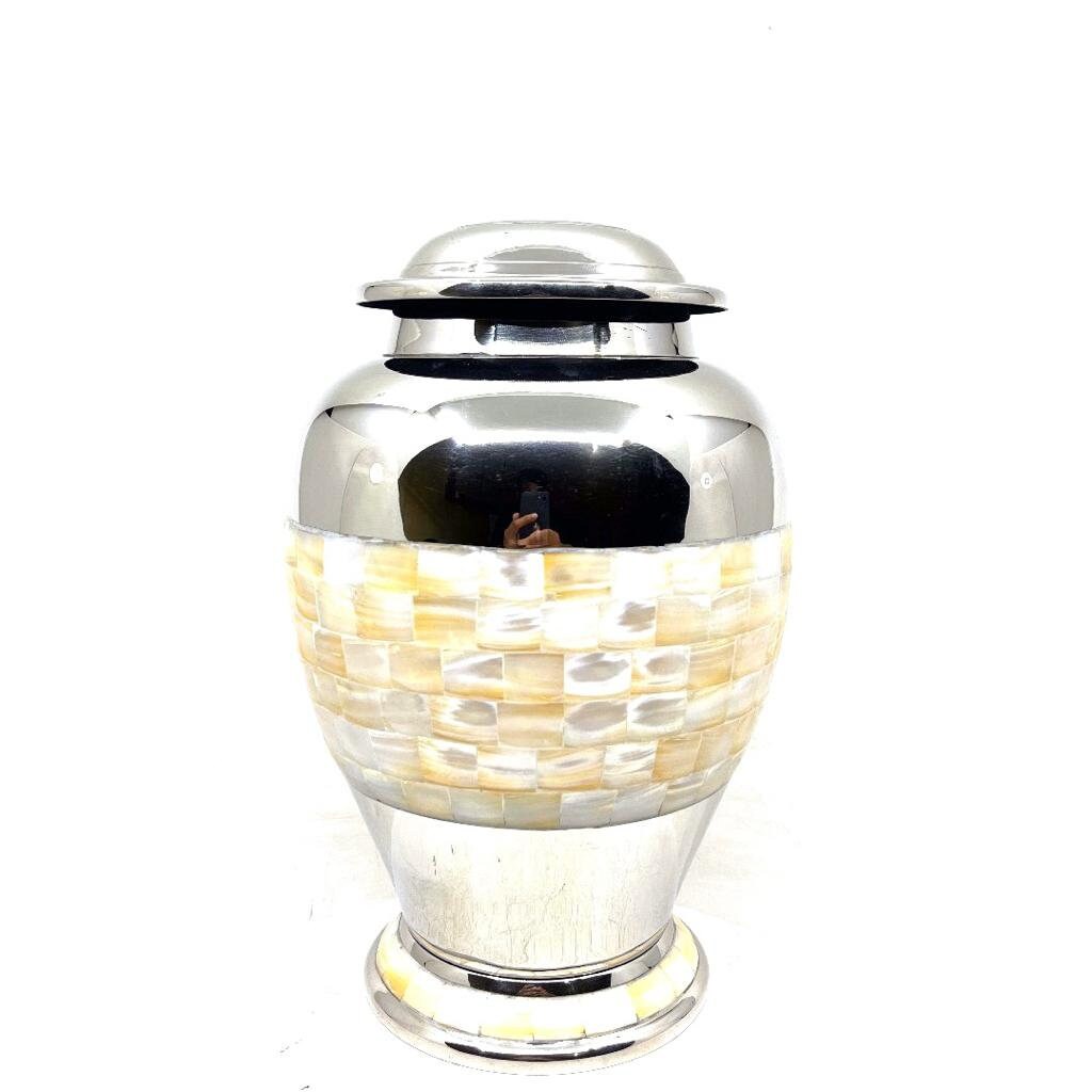 Chrome Silver Mother of Pearl Urn for Human Ashes - Urn - Cremation Urns for Adult Ashes - Urn - Urns for Ashes Adult Male - Urns for Ashes