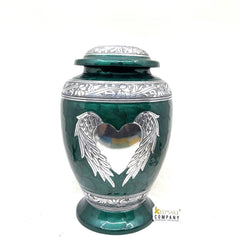 Green Cremation Urn for Ashes - Urns for Human Ashes  with Angel Wings and Heart - Urn - Urn - Funeral Urn - Memorial urn by Keepsake Co