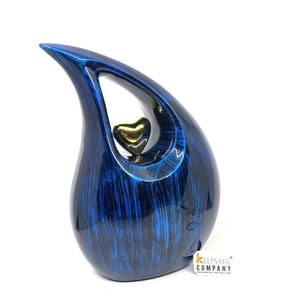 Bright Blue Black Silver Teardrop Urn - Urns for Ashes - urns for human ashes female - Cremation Urns for Adult Ashes  - Urns - Urn