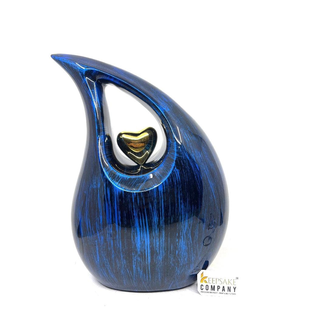 Bright Blue Black Silver Teardrop Urn - Urns for Ashes - urns for human ashes female - Cremation Urns for Adult Ashes  - Urns - Urn