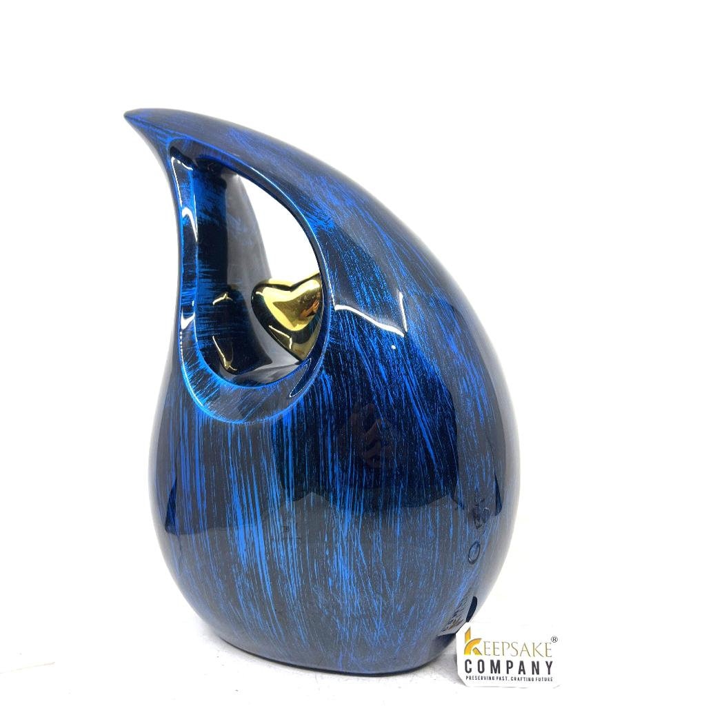 Bright Blue Black Silver Teardrop Urn - Urns for Ashes - urns for human ashes female - Cremation Urns for Adult Ashes  - Urns - Urn