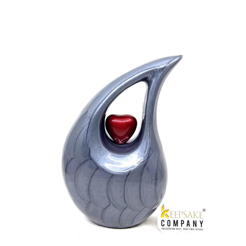 Grey Cremation Urn with Red Heart- Urns for Ashes - Medium Urn - Decorative Urns - Medium Urns for Human Ashes (6 Inches/ 15 centimeters)