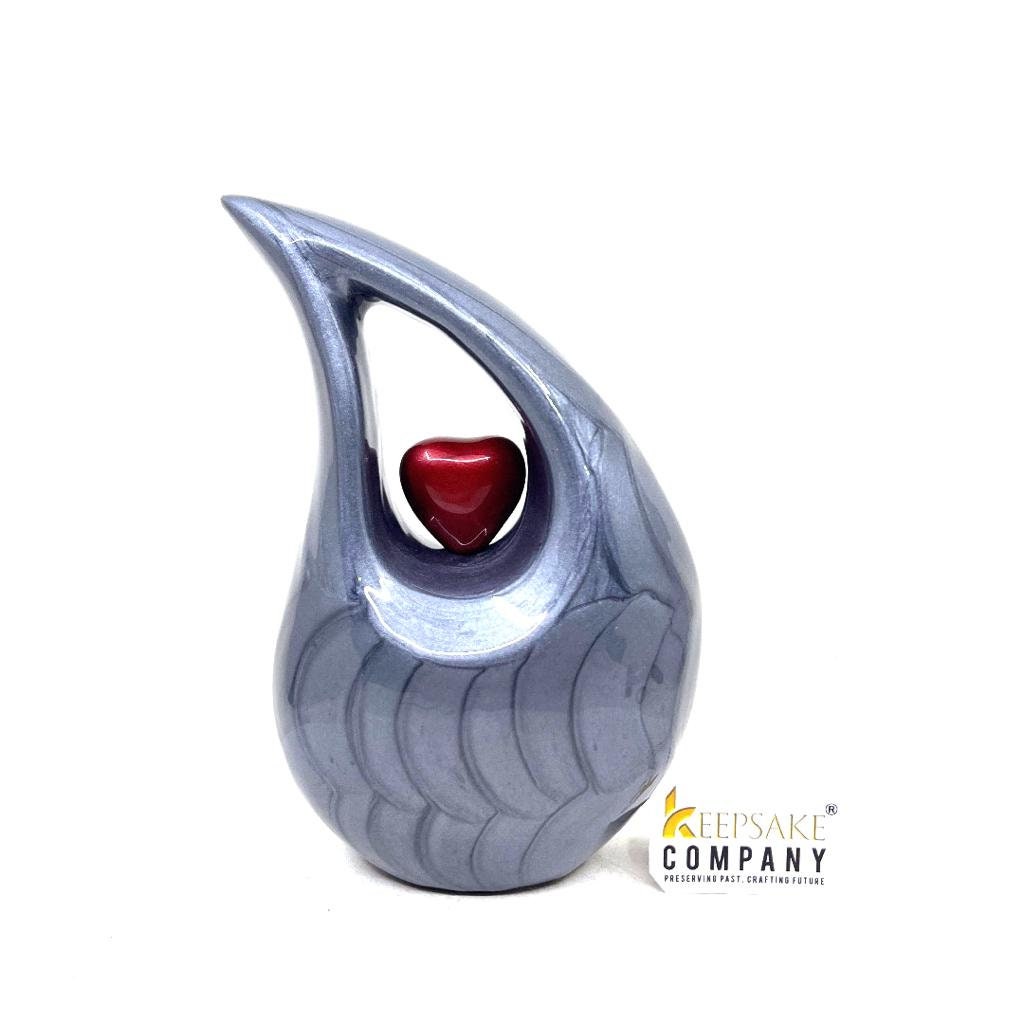 Grey Cremation Urn with Red Heart- Urns for Ashes - Medium Urn - Decorative Urns - Medium Urns for Human Ashes (6 Inches/ 15 centimeters)