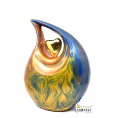 Multicolor Teardrop Adult Cremation Urn with Yellow Neck & Golden Heart urns for ashes - urns for ashes adult - urn for ashes - Keepsak Urn