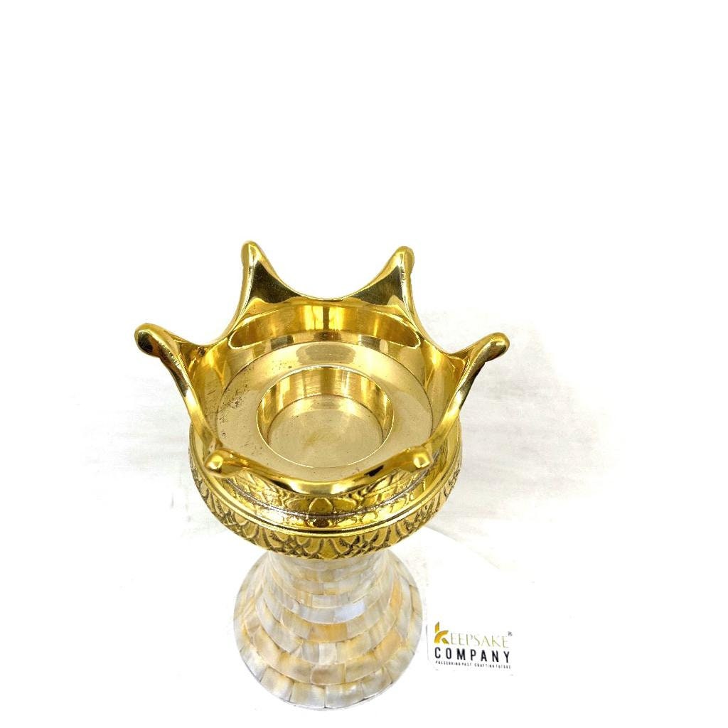 Mother of Pearl Tea light Cremation Urn with Golden Crown -  Ash Urn - Keepsake Urn - Medium Urn for Ash - Keepsake Urns for Ashes