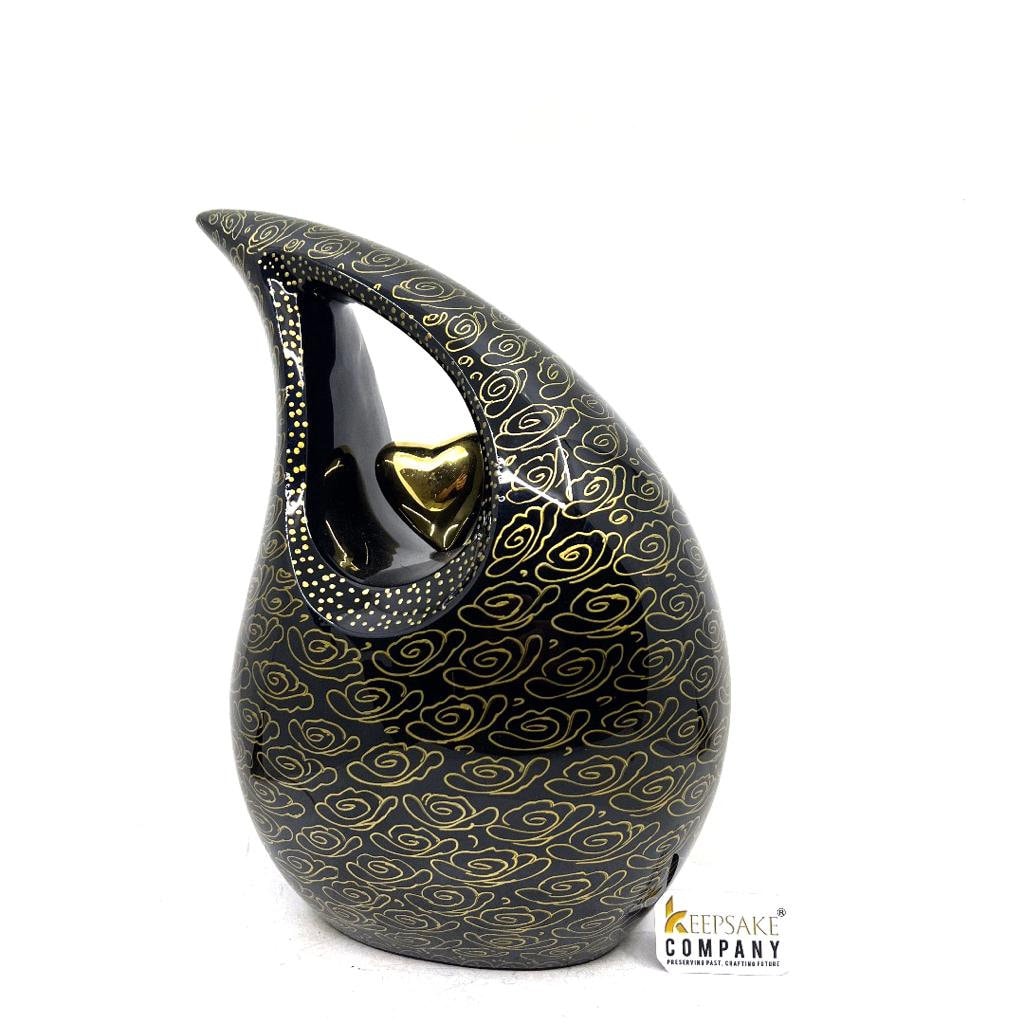 Gorgeous Black & Golden Adult teardrop Cremation Urn for Human Ashes - Personalized Urn - Memorial Urn - Funeral Urn - Urn for Ash