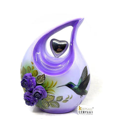 Lavender Teardrop Cremation Urns for Ashes - Urns for Ashes Adult Female - Urn - Urns - Cremation Urn - Humming Bird and 3D Flowers.