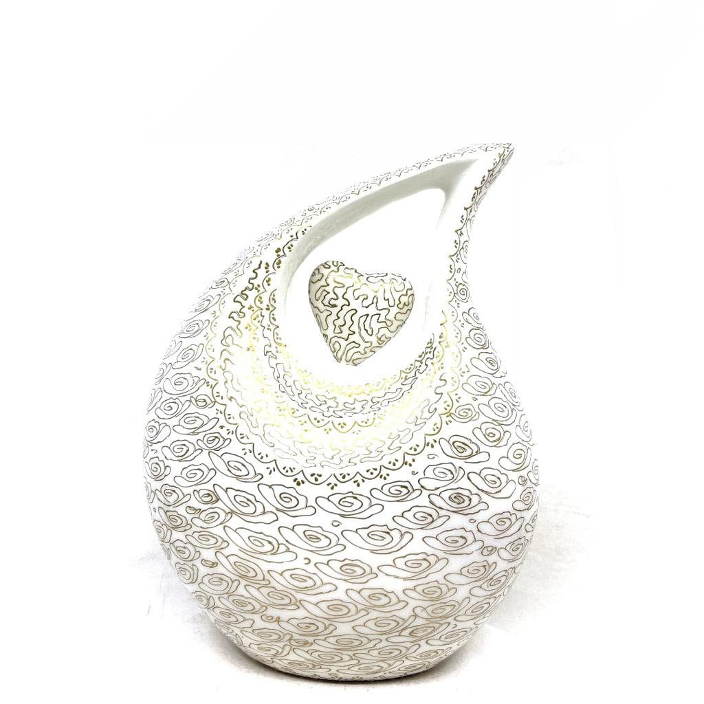 Gorgeous White & Golden Adult teardrop Cremation Urn for Human Ashes - Personalized Urn - Memorial Urn - Funeral Urn - Urn for Ash