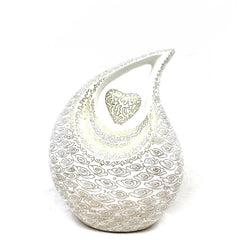 Gorgeous White & Golden Adult teardrop Cremation Urn for Human Ashes - Personalized Urn - Memorial Urn - Funeral Urn - Urn for Ash