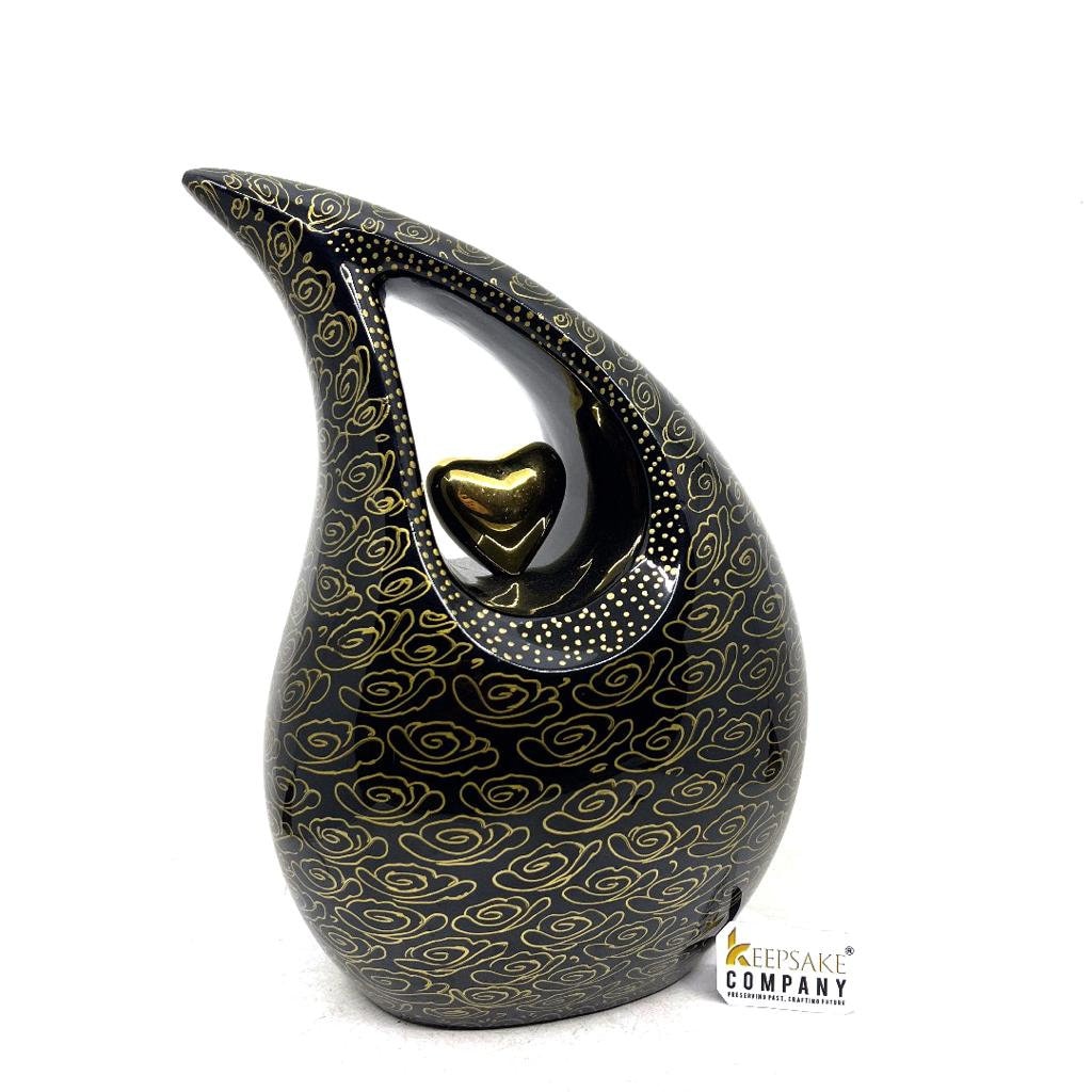 Gorgeous Black & Golden Adult teardrop Cremation Urn for Human Ashes - Personalized Urn - Memorial Urn - Funeral Urn - Urn for Ash