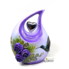 Lavender Teardrop Cremation Urns for Ashes - Urns for Ashes Adult Female - Urn - Urns - Cremation Urn - Humming Bird and 3D Flowers.