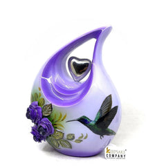 Lavender Teardrop Cremation Urns for Ashes - Urns for Ashes Adult Female - Urn - Urns - Cremation Urn - Humming Bird and 3D Flowers.