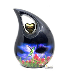 Extra Large Double Adult Black Teardrop Cremation Urn with Humming Bird - Urn For Human Ashes - Memorial Urn - Urns - Personalized Urn