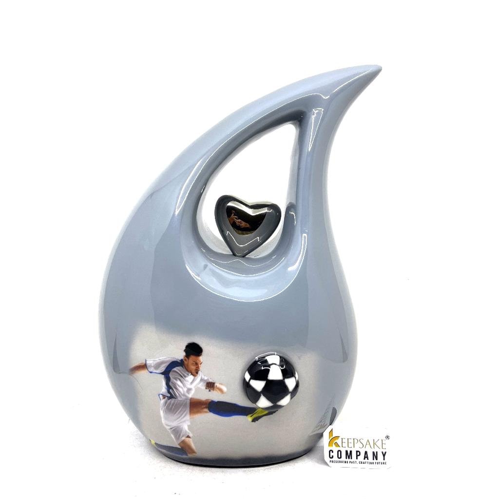 Grey Football / Soccer Teardrop Cremation Urns  -  Urns for Ashes  - Urn -  Funeral Urn - Urn for Ashes - Memorial urn - Personalized Urn