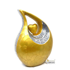 Yellow / Golden Enamel Teardrop Adult Cremation Urn with matching Heart urns for ashes - urns for ashes adult - urn for ashes - Adult Urn