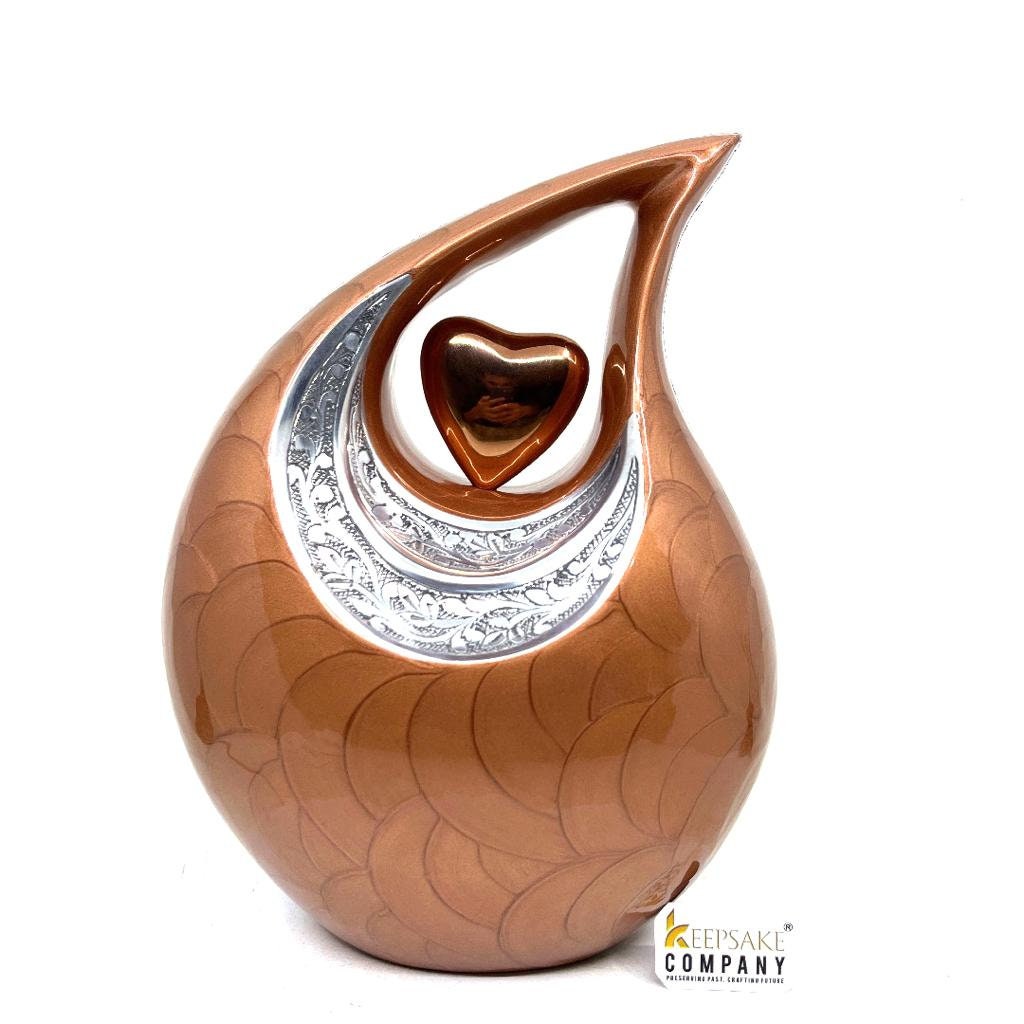 Brown Teardrop Adult Cremation Urn with matching Heart urns for ashes - urns for ashes adult - urn for ashes - Adult Urn - Memorial Urn