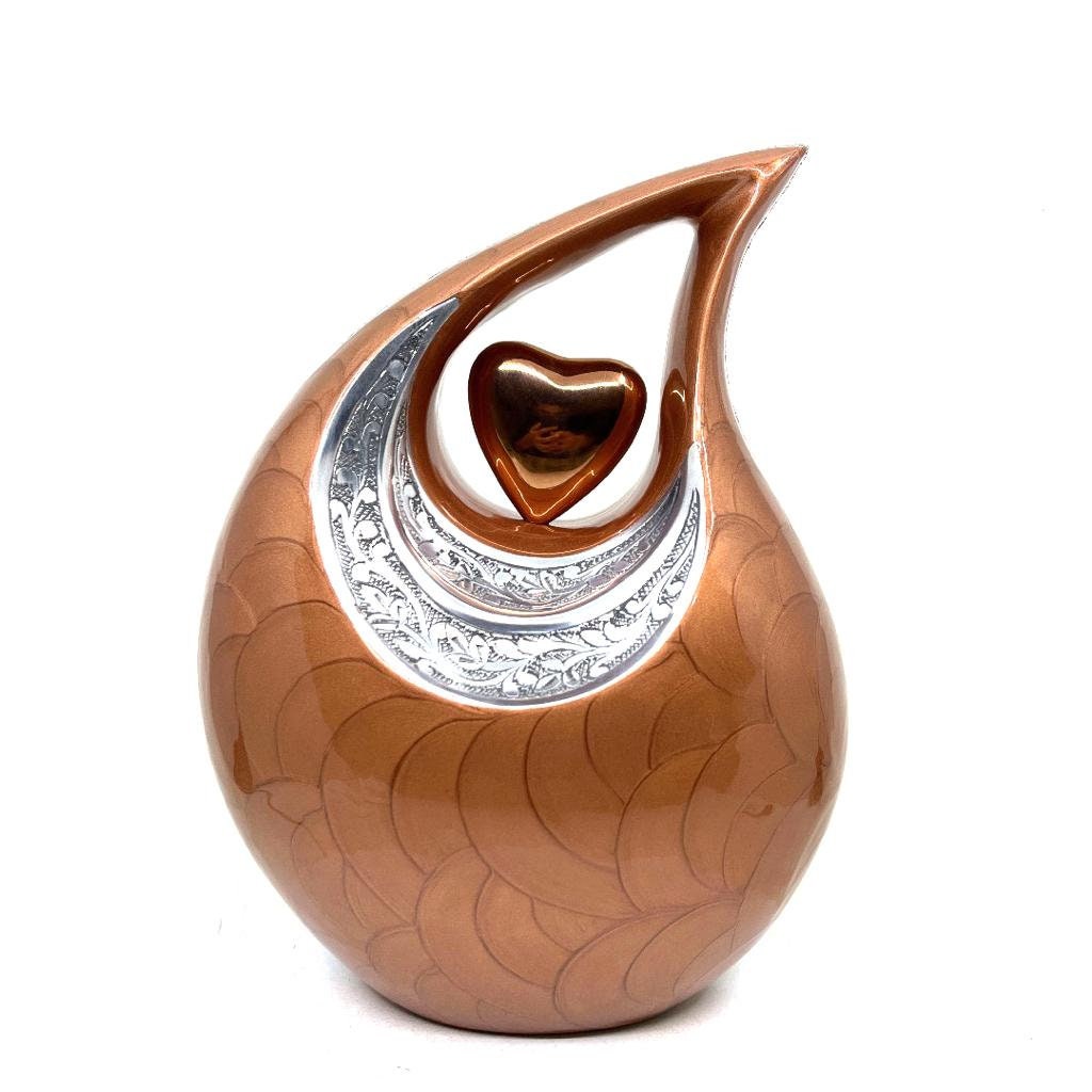 Brown Teardrop Adult Cremation Urn with matching Heart urns for ashes - urns for ashes adult - urn for ashes - Adult Urn - Memorial Urn