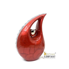 Red Pearl Teardrop metal Cremation Urn in Medium size (6 Inches/ 15 centimeters) height - Memorial Urn - Ash Urn - Urn for Ashes - Urns