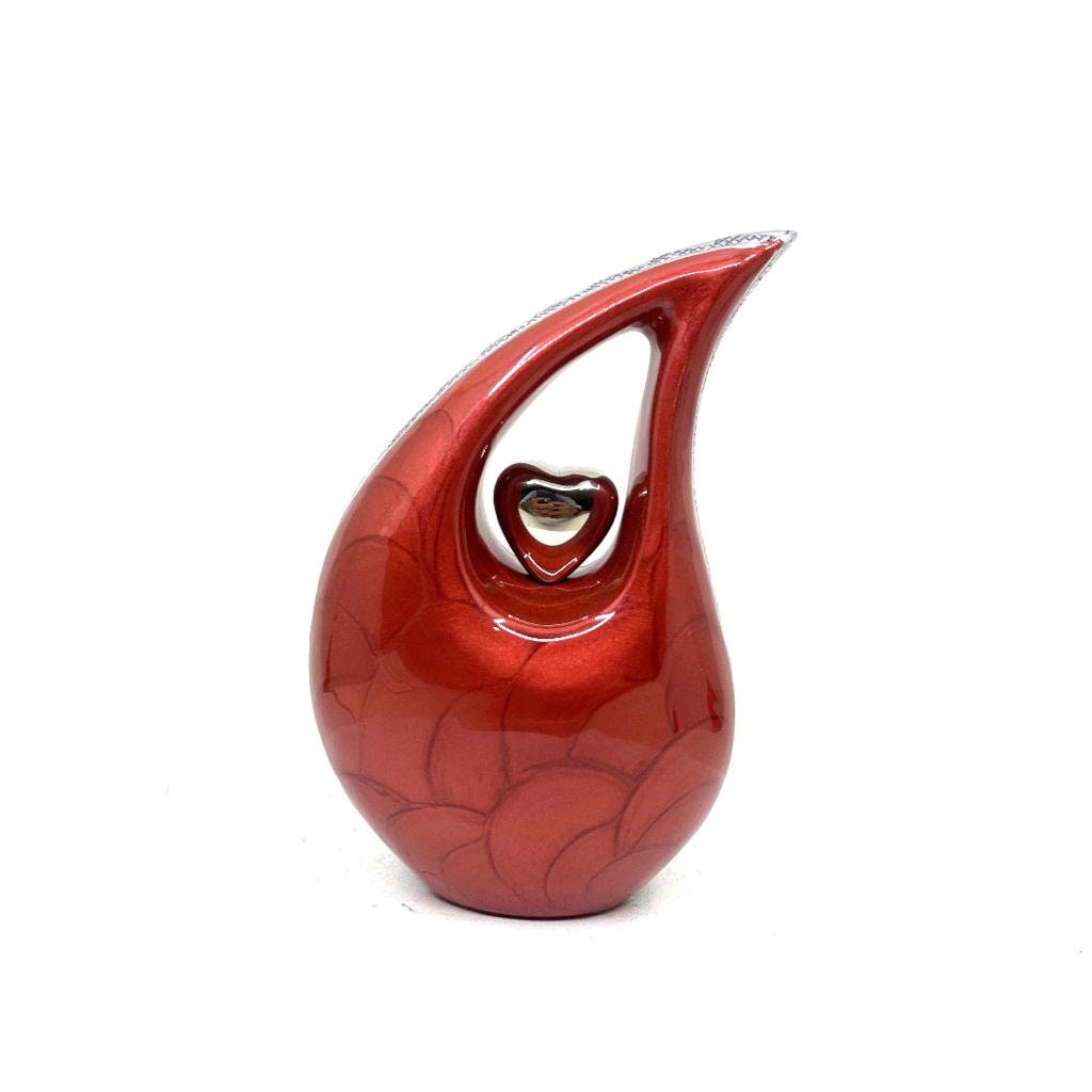 Red Pearl Teardrop metal Cremation Urn in Medium size (6 Inches/ 15 centimeters) height - Memorial Urn - Ash Urn - Urn for Ashes - Urns