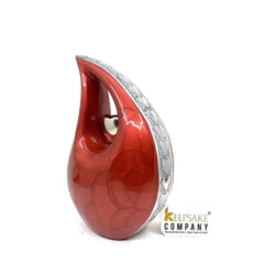 Red Pearl Teardrop metal Cremation Urn in Medium size (6 Inches/ 15 centimeters) height - Memorial Urn - Ash Urn - Urn for Ashes - Urns