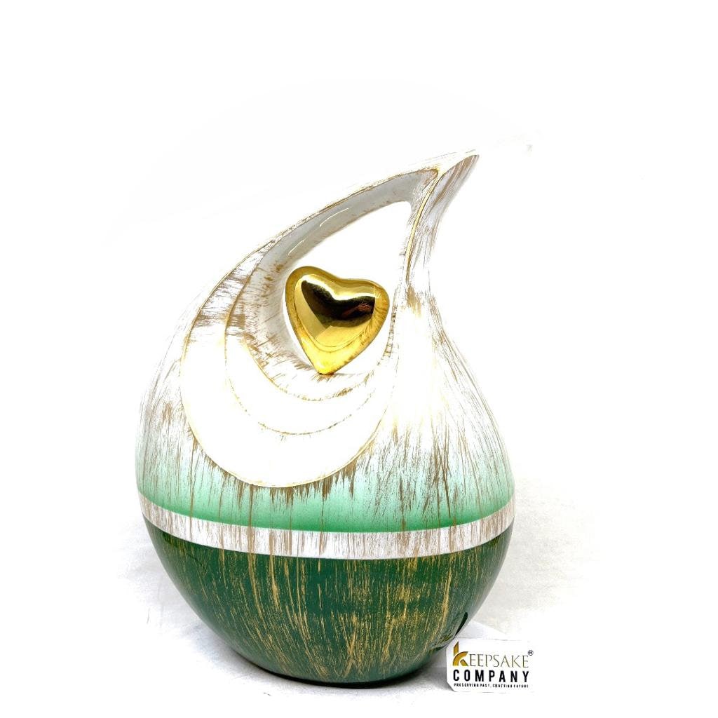 Gorgeous Golden White Green Teardrop Urn - Urns for Ashes Adult male - urns for human ashes female - Cremation Urns for Adult Ashes  - Urn