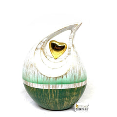 Gorgeous Golden White Green Teardrop Urn - Urns for Ashes Adult male - urns for human ashes female - Cremation Urns for Adult Ashes  - Urn