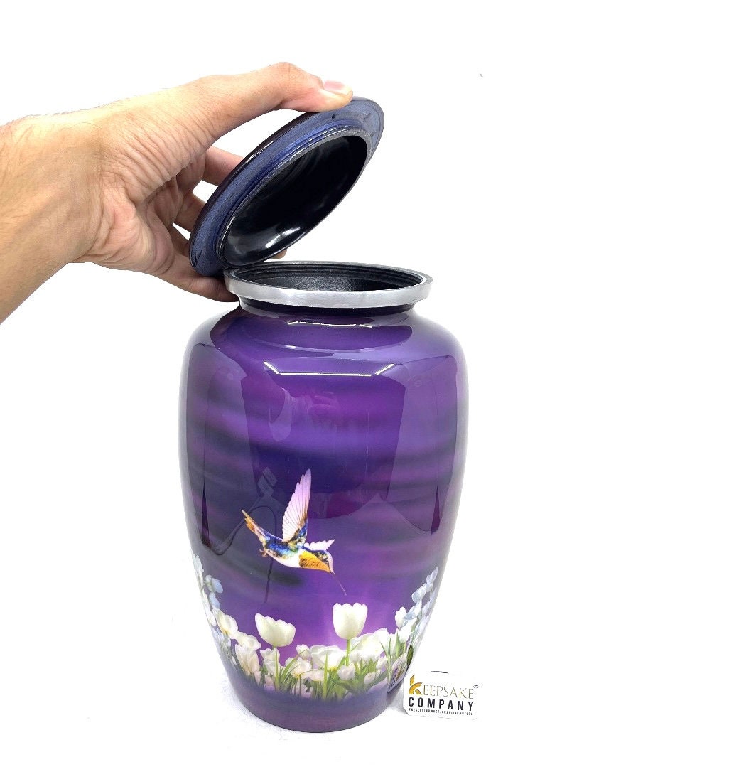 Purple Humming Bird Adult Urn - Cremation Urns for Adult Ashes - Urns for Ashes Adult Male - Urn - Urns for Human Ashes - Decorative Urn