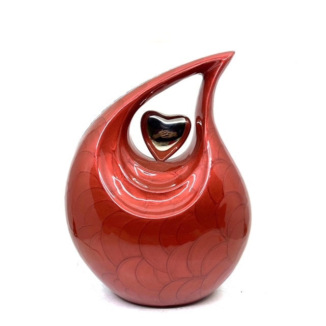 Red teardrop Cremation Urn with Silver heart and Engraving -Ash Urn - Funeral Urn - Memorial Urn - Personalized Urn - Urn for Ashes - Urne