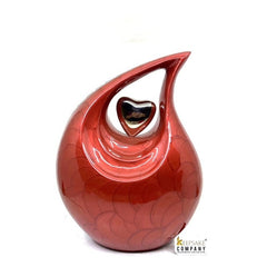 Red teardrop Cremation Urn with Silver heart and Engraving -Ash Urn - Funeral Urn - Memorial Urn - Personalized Urn - Urn for Ashes - Urne