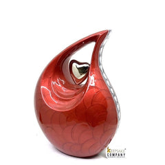 Red teardrop Cremation Urn with Silver heart and Engraving -Ash Urn - Funeral Urn - Memorial Urn - Personalized Urn - Urn for Ashes - Urne