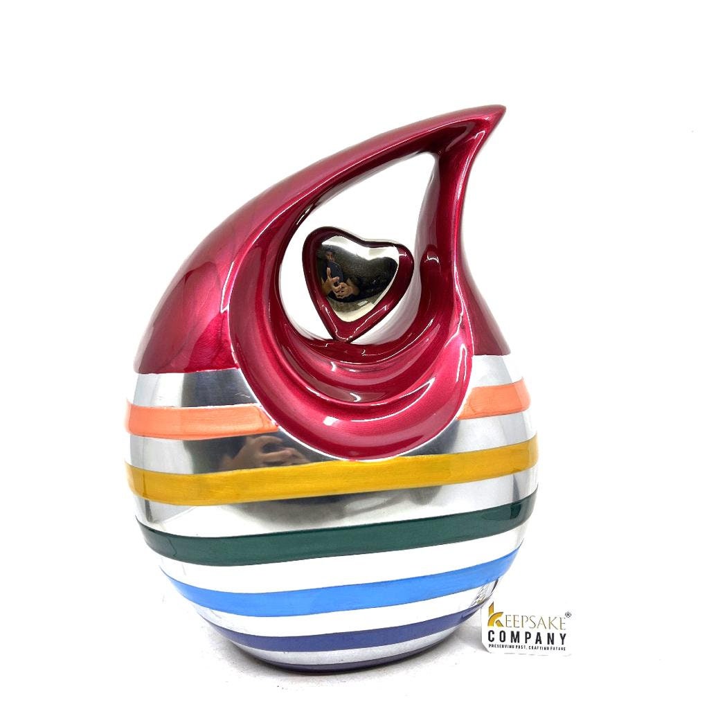 Multicolored Enamel Teardrop Adult Cremation Urn with Silver Heart urns for ashes - urns for ashes adult - urn for ashes - Adult Urn