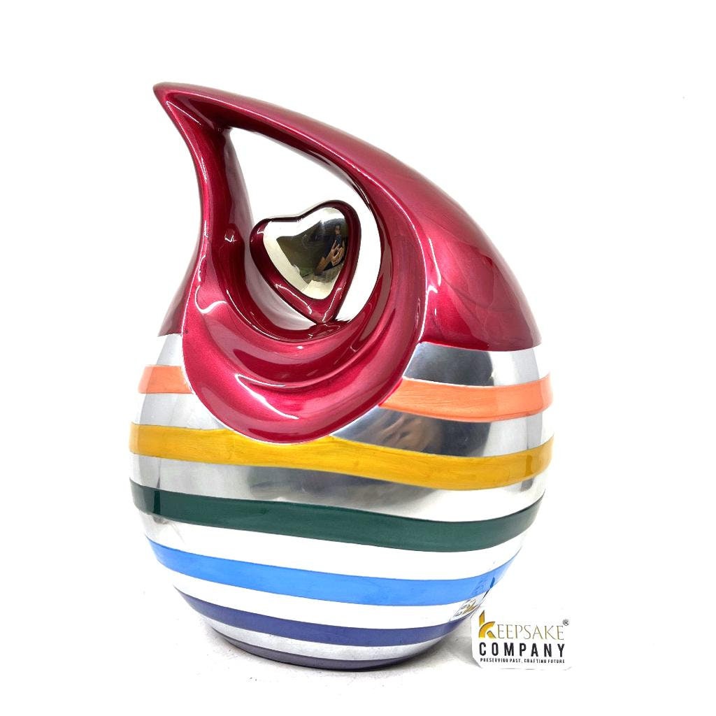 Multicolored Enamel Teardrop Adult Cremation Urn with Silver Heart urns for ashes - urns for ashes adult - urn for ashes - Adult Urn