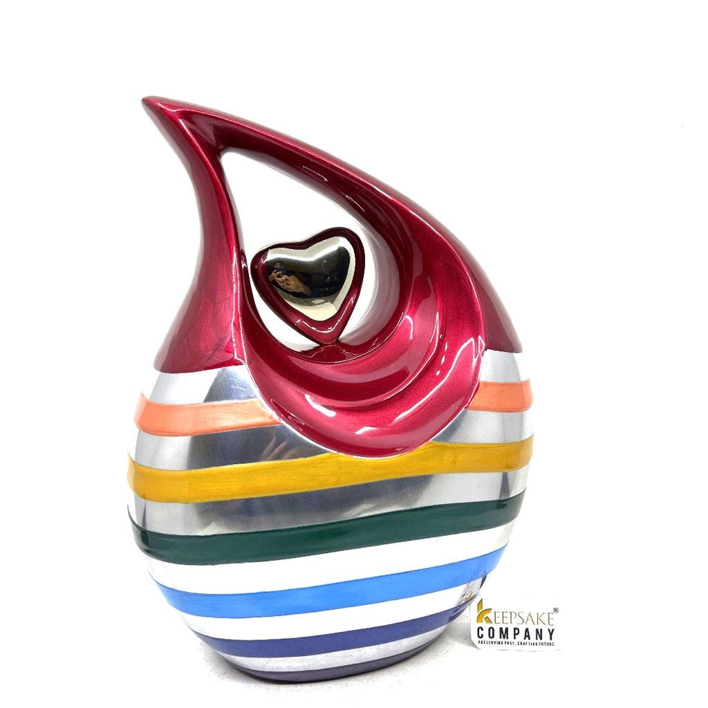 Multicolored Enamel Teardrop Adult Cremation Urn with Silver Heart urns for ashes - urns for ashes adult - urn for ashes - Adult Urn