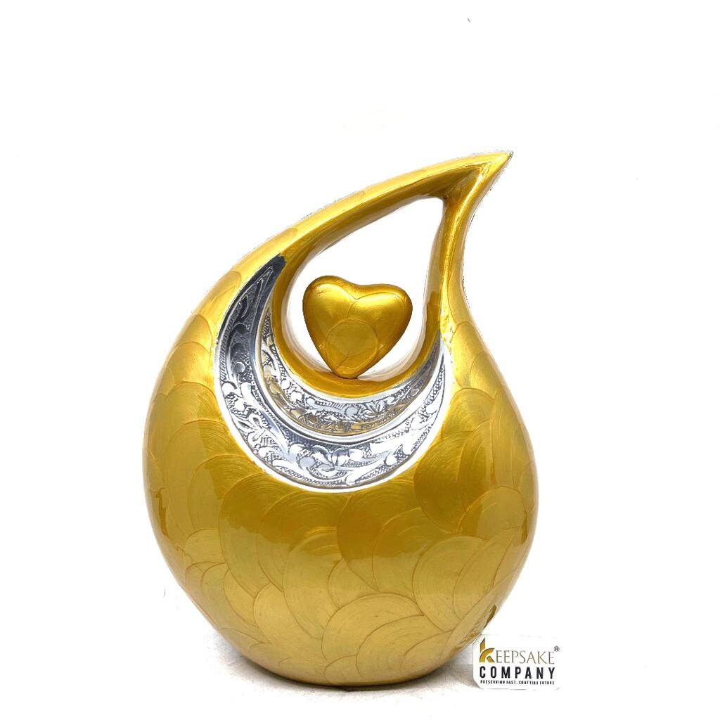 Yellow / Golden Enamel Teardrop Adult Cremation Urn with matching Heart urns for ashes - urns for ashes adult - urn for ashes - Adult Urn