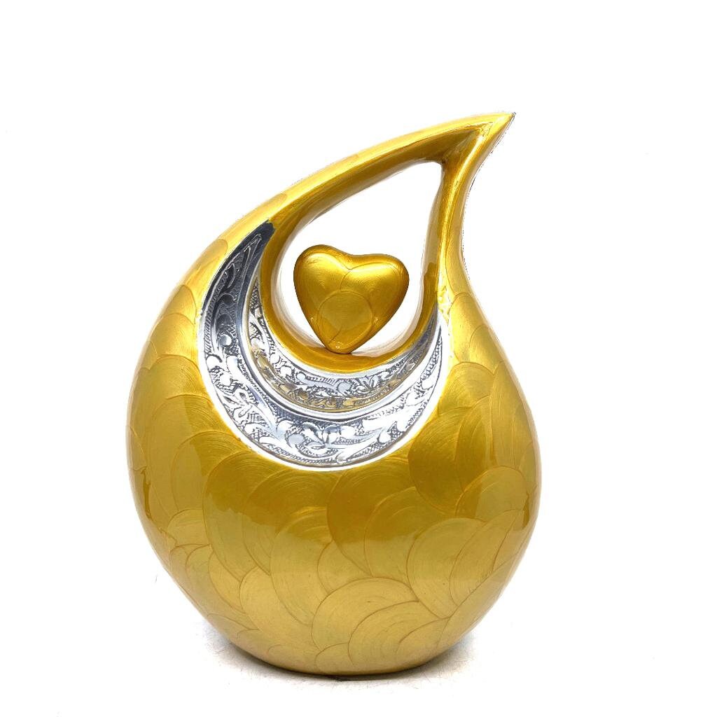 Yellow / Golden Enamel Teardrop Adult Cremation Urn with matching Heart urns for ashes - urns for ashes adult - urn for ashes - Adult Urn