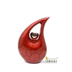 Red Pearl Teardrop metal Cremation Urn in Medium size (6 Inches/ 15 centimeters) height - Memorial Urn - Ash Urn - Urn for Ashes - Urns