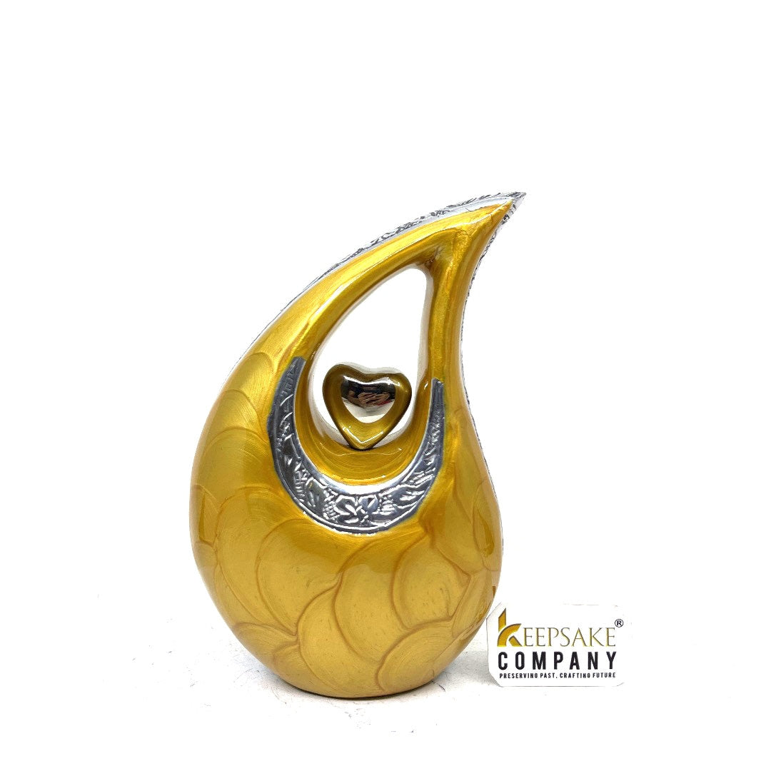 Yellow Pearl Teardrop metal Cremation Urn in Medium size (6 Inches/ 15 centimeters) height - Memorial Urn - Ash Urn - Urn for Ashes - Urns