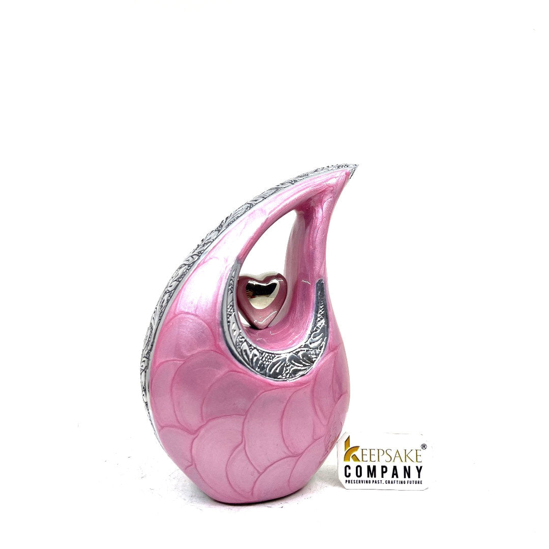 Pink Pearl Teardrop metal Cremation Urn in Medium size (6 Inches/ 15 centimeters) height - Memorial Urn - Ash Urn - Urn for Ashes - Urns