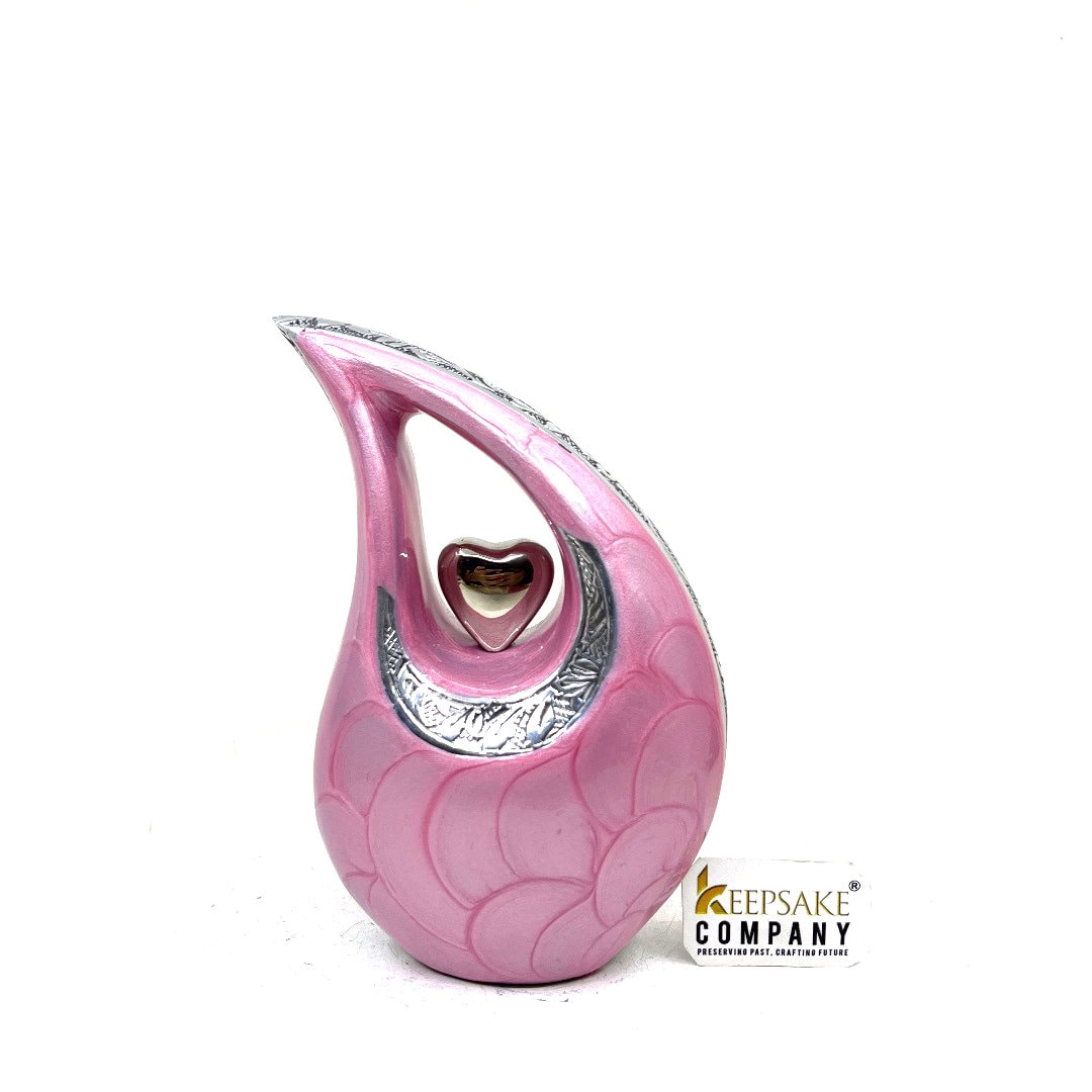 Pink Pearl Teardrop metal Cremation Urn in Medium size (6 Inches/ 15 centimeters) height - Memorial Urn - Ash Urn - Urn for Ashes - Urns